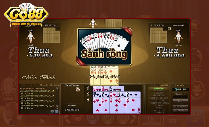 Kinh nghiệm chơi Mậu binh sảnh rồng GO88